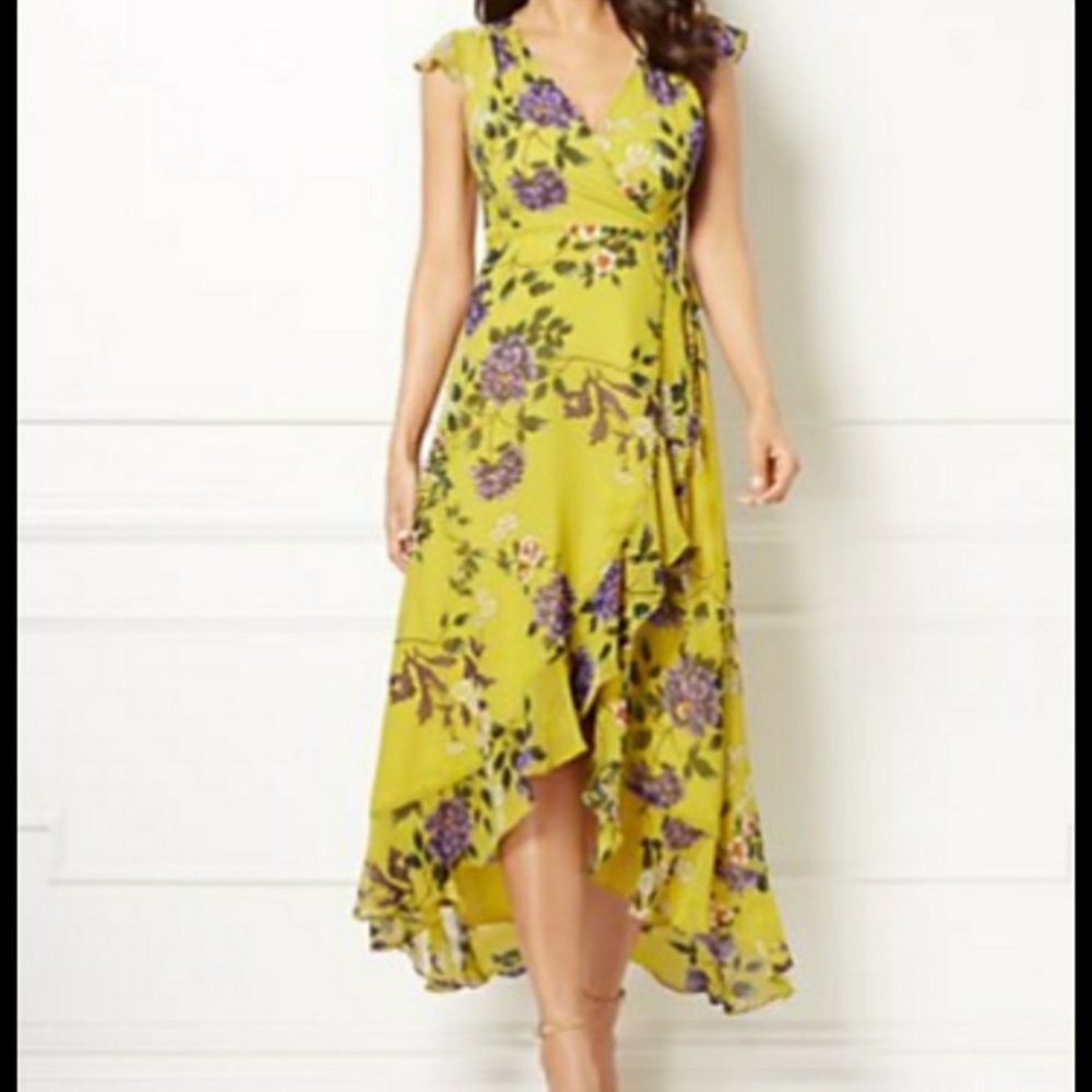Eva Mendes for New York & Company Floral High Low Dress - Yellow and Purple